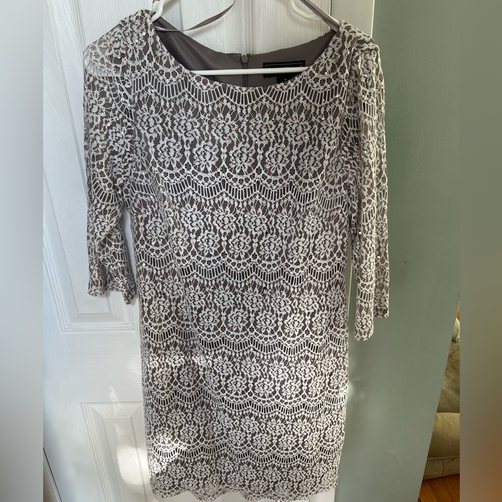 Jessica Howard Lace Overlay Dress - White and Gray